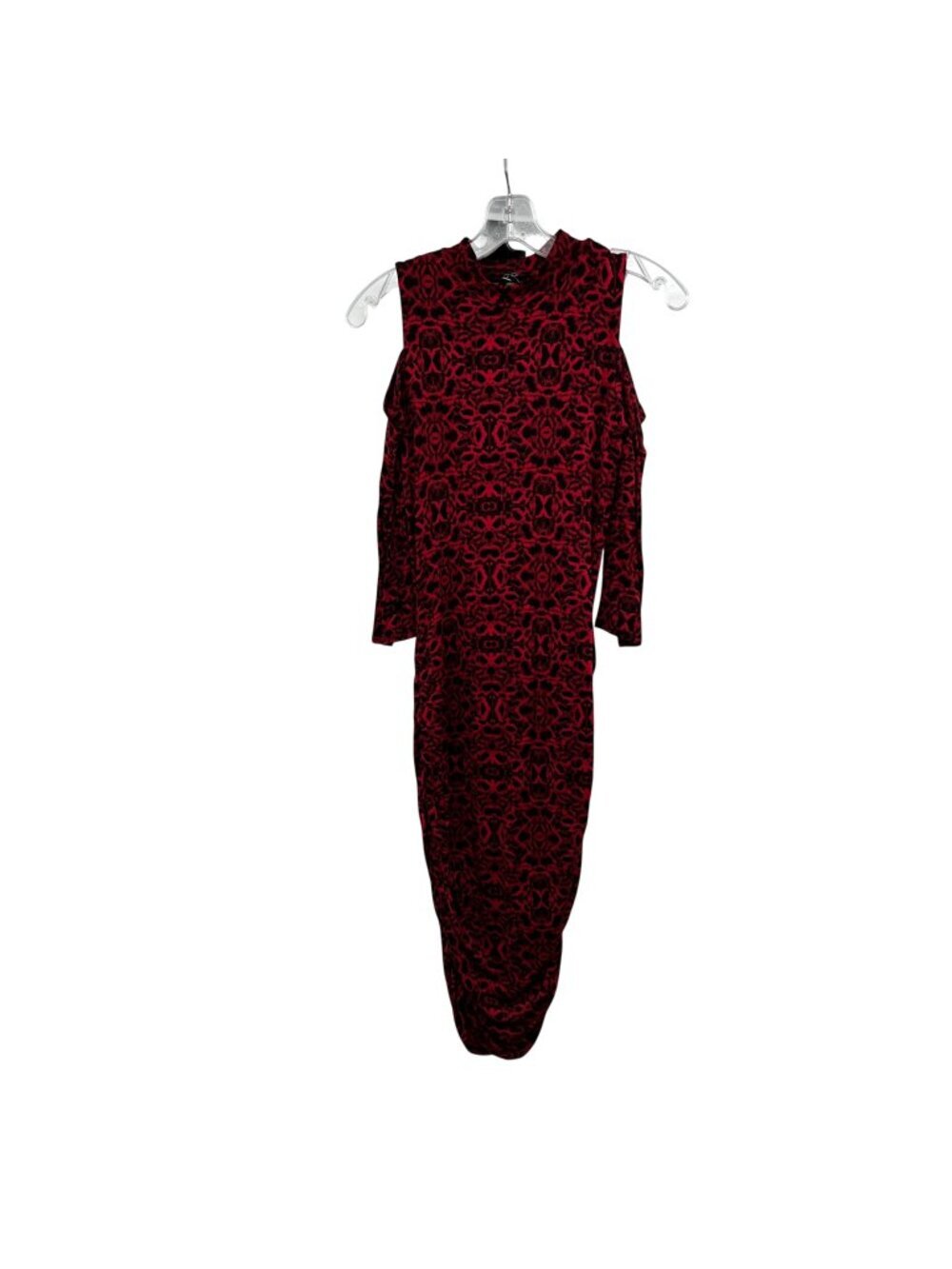 Jessica Simpson Boycon Midi Dress Cold Shoulder Sleeve Red/Black Size Small